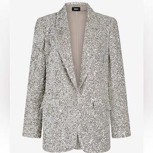Express silver sequin boyfriend one button blazer size small
